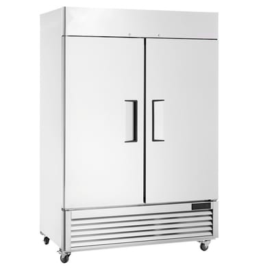 Commerciële Horeca Koelkast - 2-deurs Staand - Capaciteit 1100 L - RVS Behuizing - Automatische Ontdooiing - Met 6 Planken - Temperatuur -2 tot +8 °C - Op Wielen