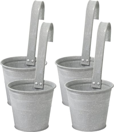 Mega Collections Plantenpot/bloempot - 4x - zink - oud grijs - met ophanghaak - D13 x H28 cm