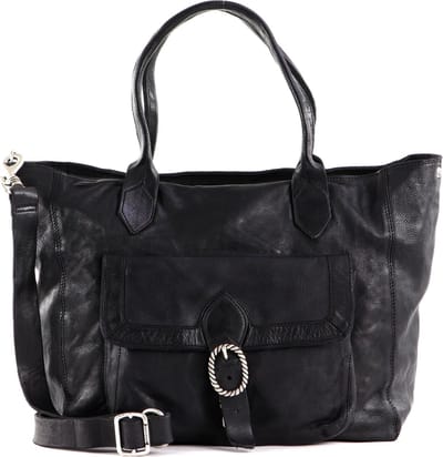 CAMPOMAGGI Leren Shopper Schoudertas Shopping Bag Nero Zwart