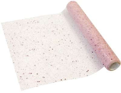 HOBI - Roze tule tafelloper met roségouden glitters 28 cm x 5 m feestdecoratie