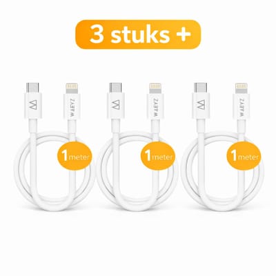 WAEYZ 3 Stuks USB-C kabel naar Compatible Lightning aansluiting 1 Meter – Snellaad Oplaadkabel – Geschikt voor iPhone & iPad met Lightning aansluiting