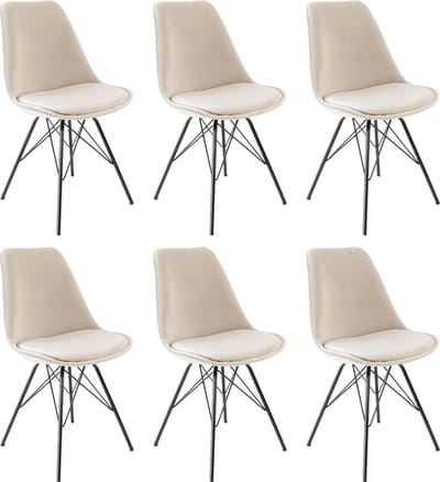 KICK® VELVET Kuipstoelen Champagne – Set van 6 – Eetkamerstoelen – Velvet – Zwart Frame