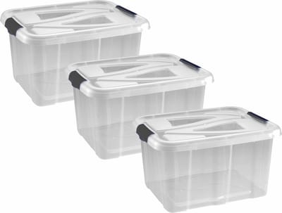 Hega hogar opbergbox - 4x - transparant/zilvergrijs - 30 liter - 49 x 39 x 26 cm - kunststof - opbergdoos - opbergbak