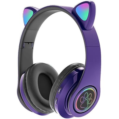 Bluetooth 5.0 hoofdtelefoon met microfoon Schattig kattenoor Draadloos/bekabeld Opvouwbare hoofdtelefoon Bas RGB-ademhalingslicht voor jongens/meisjes