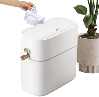 Badkamer prullenbak - Afvalemmer met deksel - Geurvrij afvalbeheer - Slank hoekontwerp - 8 Liter - Wit