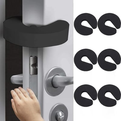 TOVBMUP Deurklembeveiliging geschikt voor kinderen - Zes-pack - Deurstopper geschikt voor kinderen - Zwart - Deurstopper van schuimrubber geschikt voor baby's - Raamstopper - Deurstoppergreep - Beschermt kleine handjes