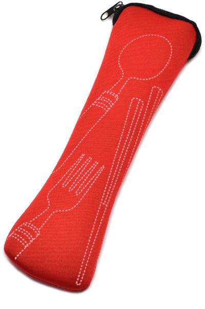Rode bestekzak, outdoor, reizen, kamperen, bestekzak, opbergzak, draagbare bestekzak, bestekzak, mes, vork, lepel, theelepel, bestek, flesopener, stok, rood, draagbaar