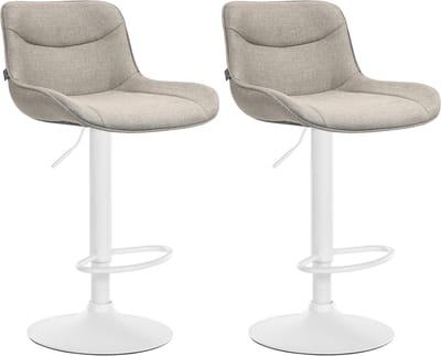 CLP Vonore Set van 2 barkrukken - Met rugleuning - Met voetensteun - Verstelbaar - Metalen frame - Stof - taupe wit