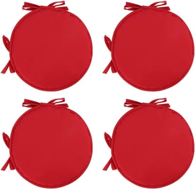 Set van 4 ronde eetkamerstoelkussens voor tuin, huis, keuken en eetkamer – 38 cm – Donkerrood