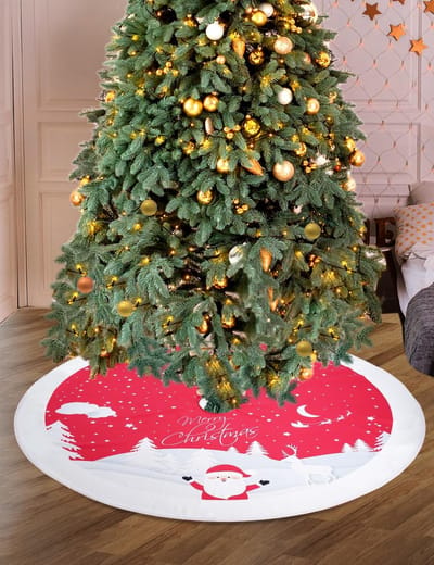 Kerstboomrok 48 inch, rode boomrok ornamenten zachte pluche kerstboommat met schattige kerstman witte rendier kerstboomrokken voor feestdagen binnen en buiten