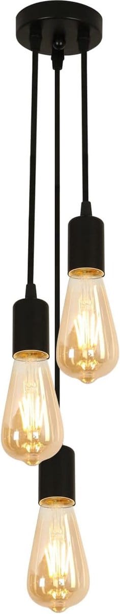 Hanglamp - 55cm - Groot - E27 - 3 Vlammen Ijzeren Kroonluchter - Vintage Industriële - Zwarte - Geen Lamp