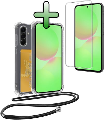 Hoes Geschikt voor Samsung A36 Hoesje Pas Houder Shock Proof Case Hoes Met Koord Met Screenprotector - Hoesje Geschikt voor Samsung Galaxy A36 Hoes Met Telefoonkoord Pasjeshouder Cover - Transparant