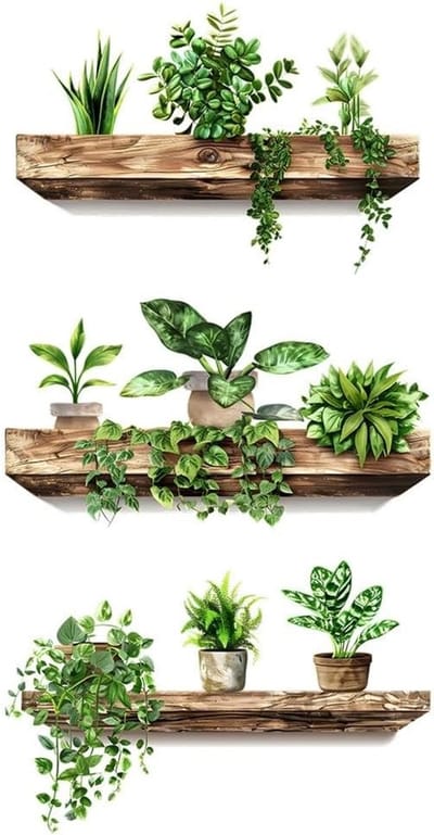SnelShoppen - 3D Groene Planten Wandstickers Bloempotten Wanddecoratie Zelfklevende Wandstickers voor Woonkamer Slaapkamer Kantoor Keuken 39x76 cm PVC