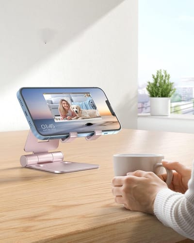 Verstelbare telefoonstandaard voor bureau, opvouwbare desktop mobiele telefoonhouder compatibel met alle smartphones 4-10 inch