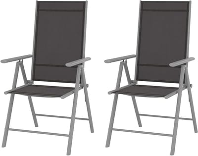 Opvouwbare tuinstoelen - Outdoor stoelen - Buiten relaxen - 7 standen verstelbaar - 54x73x107 cm - Zwart en zilver