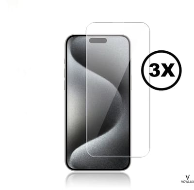 VOWLUX Screenprotector voor iPhone 15 Pro Max – Gehard Glas Tempered Glass – 3 Stuks – 9H Extra Sterk, HD Helder, Case-Friendly – Beschermglas