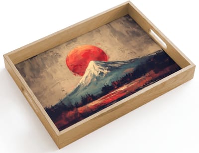 Dienblad hout 40x30 cm - Schootdienblad - Bergtop - Sneeuw - Zon - Borrelplank rechthoek - Plateau dienbladen