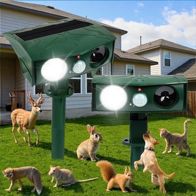 Ultrasone Solar Kat Afschrikkers voor Tuinen - 4 Modi, Waterdichte Dierenafschrikkers met Bewegingssensor en LED Flits, Effectieve Kat en Vos Afschrikmiddelen