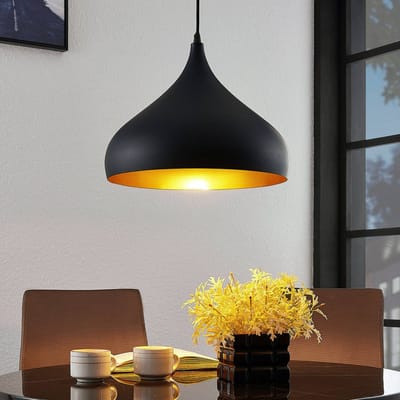 Lindby - hanglamp - 1licht - Aluminium - H: 24 cm - E27 - zwart, goud