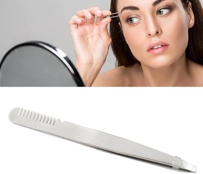 Wenkbrauwpincet met Kam - Dubbelzijdig Pincet - Nauwkeurig Knippen - Schuine Punt Ontwerp - Lichtgewicht Compact - Zilver