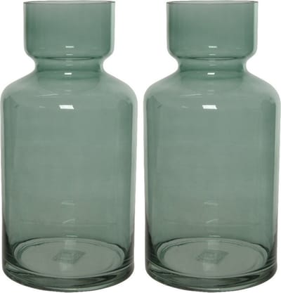 Set van 2x stuks groene vazen/bloemenvazen 6 liter van glas 15 x 30 cm - Glazen vazen voor bloemen en boeketten