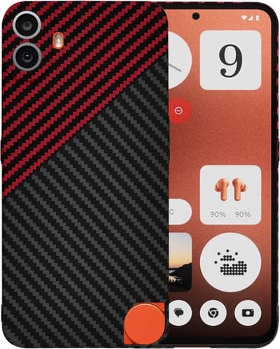 Hoesje geschikt voor Nothing CMF Phone 1 - Techsuit Carbonite FiberShell Carbon Back Cover - Rood/Zwart