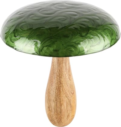 Dekoratief | Paddenstoel 'Blurry Green', hout/enamel, 21x21x23cm | A248347