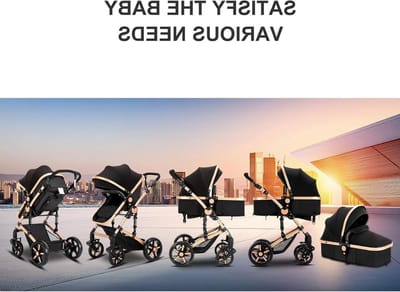 3-in-1 Kinderwagen - Reiswieg Kinderwagen - Baby Vervoeren - Omkeerbaar Zitje - 82 cm Gevouwen - Zwart Goud