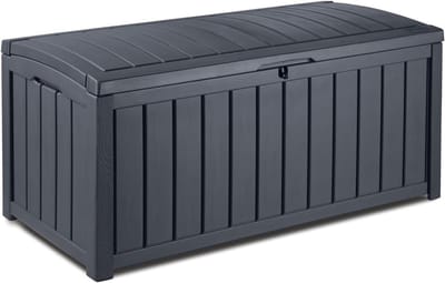 Waterdichte Kussenbox met 390 Liter Inhoud - Ruimtebesparende Tuinbox voor 2 Personen - Grafiet Houtlook