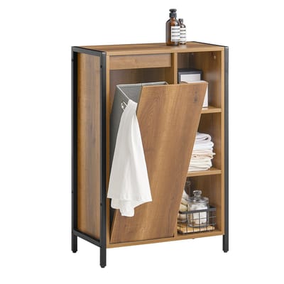 SoBuy Smalle Badkamer Opbergkast, Vrijstaand Slank Badmeubel met Uitneembare Wasmand, 60x30x90 cm, Voor Toilet of Bijkeuken - BZR65-PF