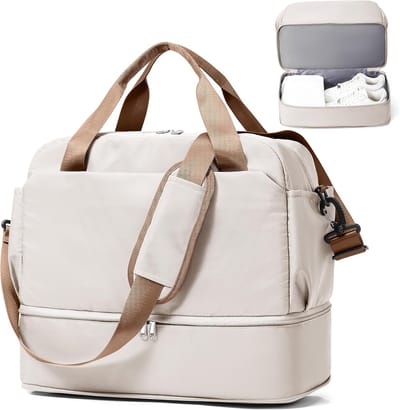 Sporttas Dames - Reistas Weekendtas - Reizen en Fitness - Waterbestendig Nylon - 40x20x25cm - Beige Bruin