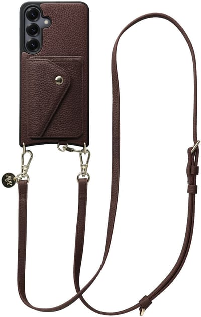 AVY Leren Hoesje geschikt voor Samsung Galaxy S25 / S24 | Met Koord en Magnetische Kaarthouder | Compatibel met MagSafe | Leather Case met 130CM Koord & Wallet | Long Leather | Chocolate