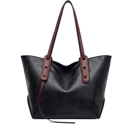 Sac à bandoulière pour femme en cuir souple de haute qualité, sac à main fourre-tout à grande capacité, sac pour mère d'âge moyen, sac à bandoulière uni à la mode black
