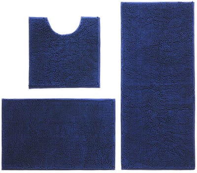 Set van 3 antislipbadkamermatten, hoge waterabsorberende dichtheid, zachte microvezel toiletmat, machinewasbare badkamermatten tapijt 50 x 50 cm / 40 x 60 cm / 50 x 80 cm (diepblauw)