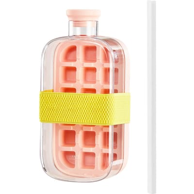 Bouteille d'eau Bac à glaçons 2 en 1 Étanche 800 ml Fabricant de glaçons Pour congélateur 18 Compartiments avec Bouton Poussoir Libération Facile à Nettoyer L rose