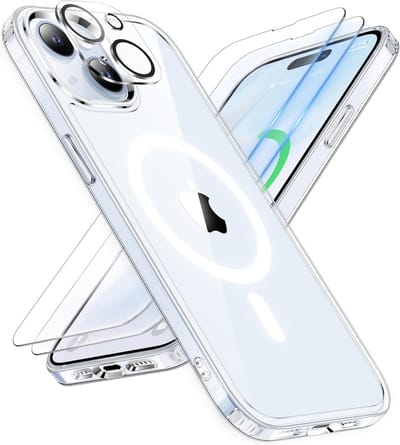 Magnetic Clear Hoesje Geschikt voor: iPhone 15 Case [Compatibel met Magsafe] [2x Glazen Screen Protector] [Camera Protector] Schokbestendige Telefoonhoes Cover - Transparant