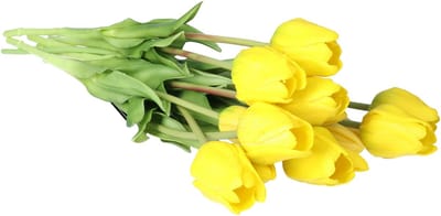 Bellatio Design Kunst tulpen boeket Sally - 7x stuks - geel - real touch - 47 cm