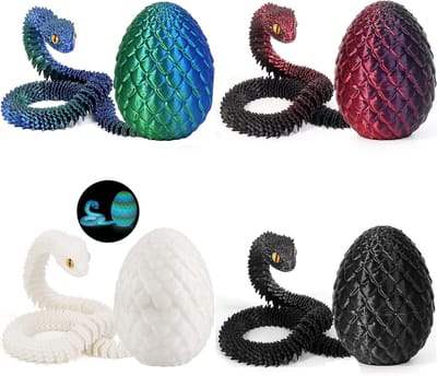 Set van 4 3D Geprinte Slang Speelgoed - Paasdecoratie, Draak Eieren en Dieren Speelgoed voor Kinderen en Thuisdecoratie
