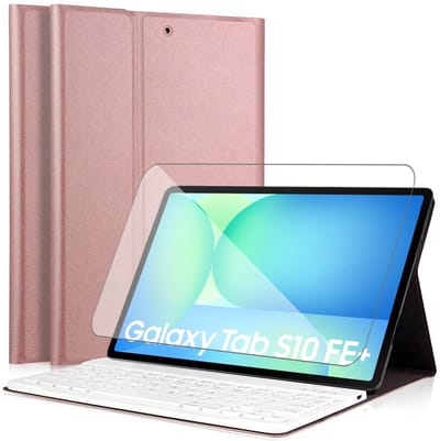Hoes met toetsenbord geschikt voor Samsung Galaxy Tab S10 FE Plus / S10 FE+ (13.1 inch - 2025) - Screen Protector GlassGuard - Keyboard Book Case Cover Hoesje Rose & Screenprotector
