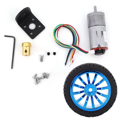 Transmissiemotor met Encoder - DC Motor Robot - Hobby Projecten - Met Montagehouder - 65 mm Wiel - Zilverkleurig