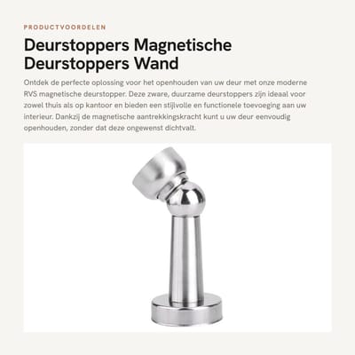 Dailygoods- Deurstopper Magnetisch - Deurbuffer - Deurstoppers voor binnen - Deurvastzetter - Roestvrij Staal - Totale hoogte 75mm - Deurhouder