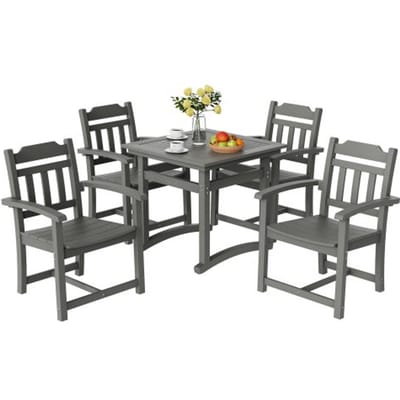 VEVOR 5-delige tuinmeubelset, balkonmeubelset, 1 tafel + 4 stoelen, 150 kg / 150 kg zitgroep, weerbestendig, zonwerend, eetgroep, tuinset, modern balkonmeubilair, lichtgrijs