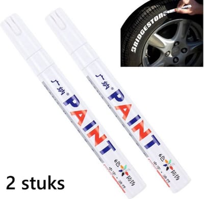 TLVX 2 stuks Witte Bandenstift / Autobanden Stift Wit / Tyre marker pen white / Auto banden stift wit / Auto / Scooter / Motor banden marker / Letters en cijfers banden inkleuren / Waterdichte kleur pen voor rubber / Kleur wit