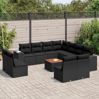 vidaXL - 12-delige - Loungeset - met - kussens - poly - rattan - zwart