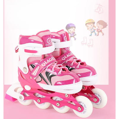 Nieuwe Vierwielige Flash Rolschaatsen Enkelrijige Rolschaatsen Trainingsschaatsen voor Kinderen en Mannen M (size 33-37) roze