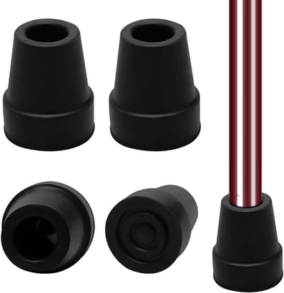 TOVBMUP 4 Stuks Gummipunten voor Wandelen - Versterkte Rubberen Punt met Verstevigingsplaat - 3,9x4,7cm, Geschikt voor Gehstokken en Krukken met 19mm Been - Antislip, Schokabsorberend en Slijtvast - Rubber