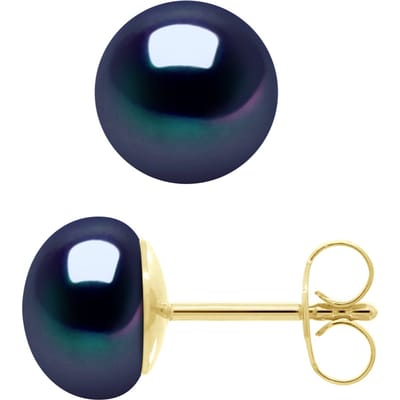 Oorbellen - Geel Goud 750 (18 Krt Echte Gekweekte Zoetwaterparels Knop 8-9 mm