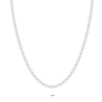 Twice As Nice Halsketting in zilver, ovale parels 50cm+5cm