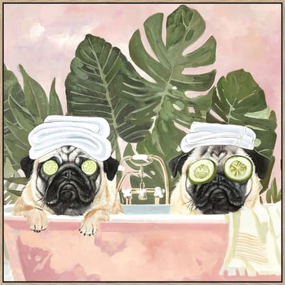 Schilderij met frame 70x70cm pugs in bad