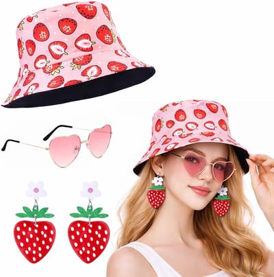 Vrouwelijk kostuum met aardbeienprint voor feestjes, carnaval en themafeesten
